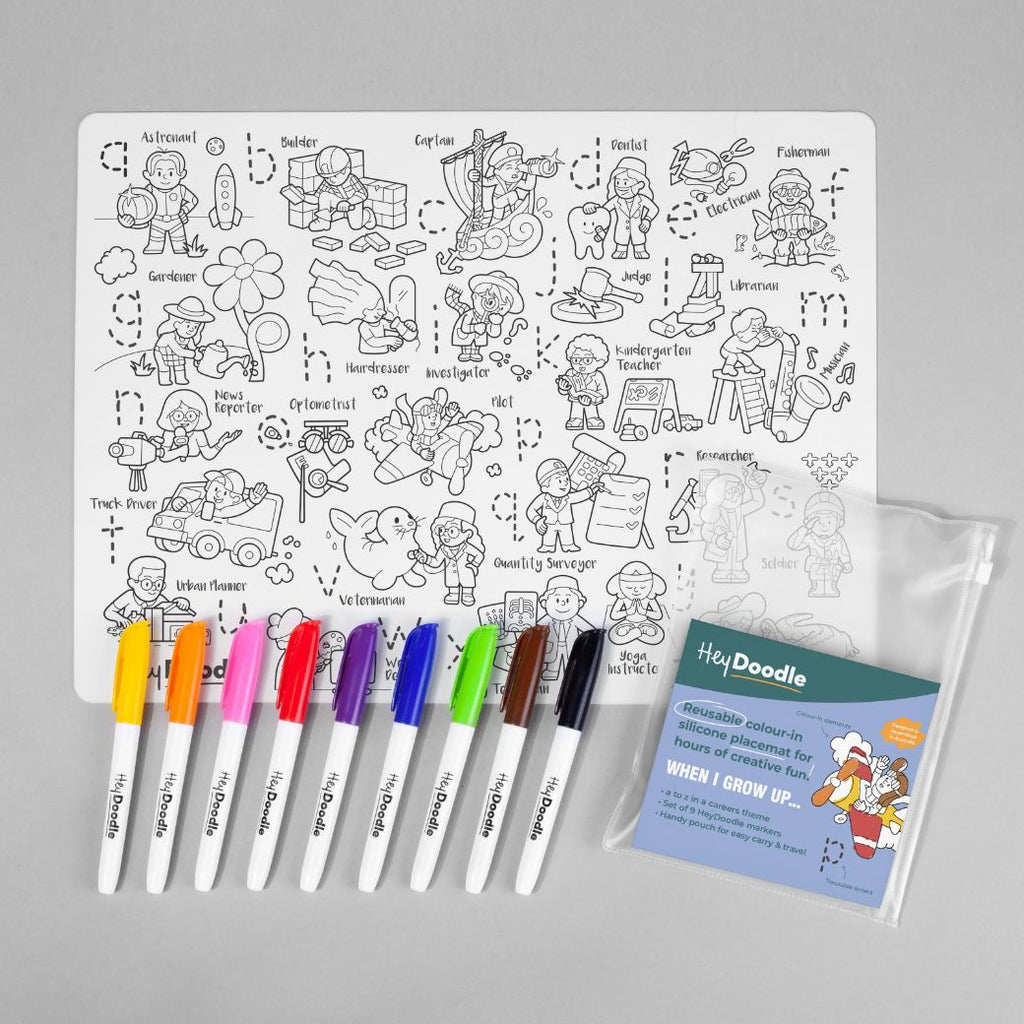 when I grow up hey doodle reusable silicone drawing mat for kids, keep kids entertained while at restaurants, cafes and travelling - Mikki and Me Kids