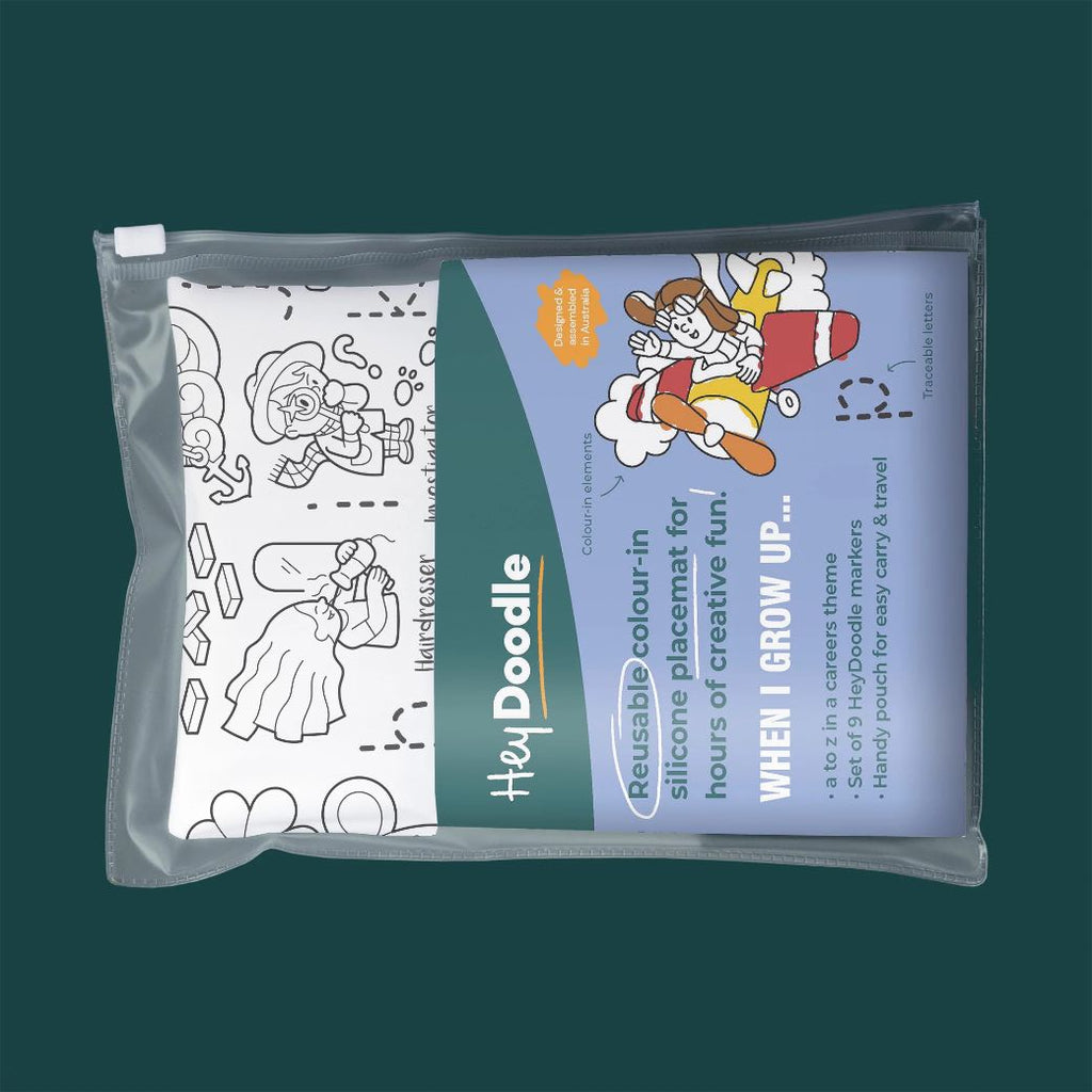 when I grow up hey doodle reusable silicone drawing mat for kids, keep kids entertained while at restaurants, cafes and travelling - Mikki and Me Kids