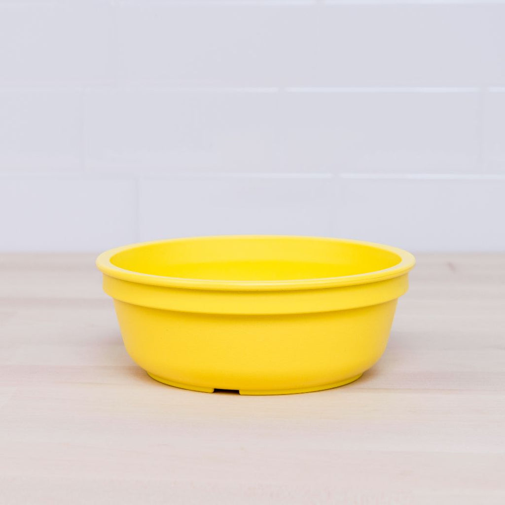 yellow replay bowl for kids made from recycled plastic - Mikki and Me Kids