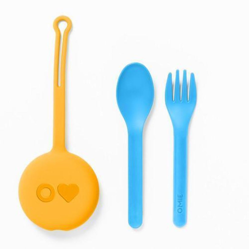 yellow pink omie cutlery set for kids at school | Mikki and Me
